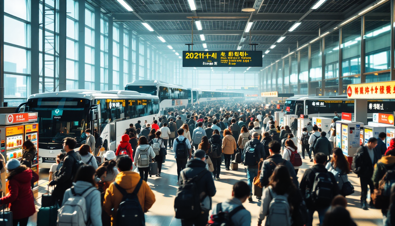 설날 고속버스 터미널의 붐비는 풍경