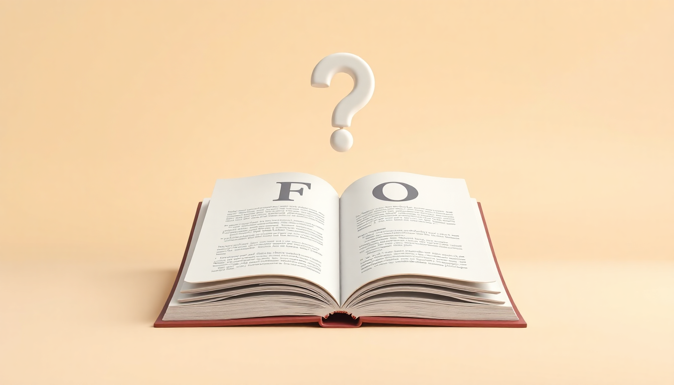 공식 자료 및 FAQ를 상징하는 열린 FAQ 북과 그 위에 떠있는 단순한 질문 마크를 부드러운 3D 클레이 스타일로 표현한 이미지