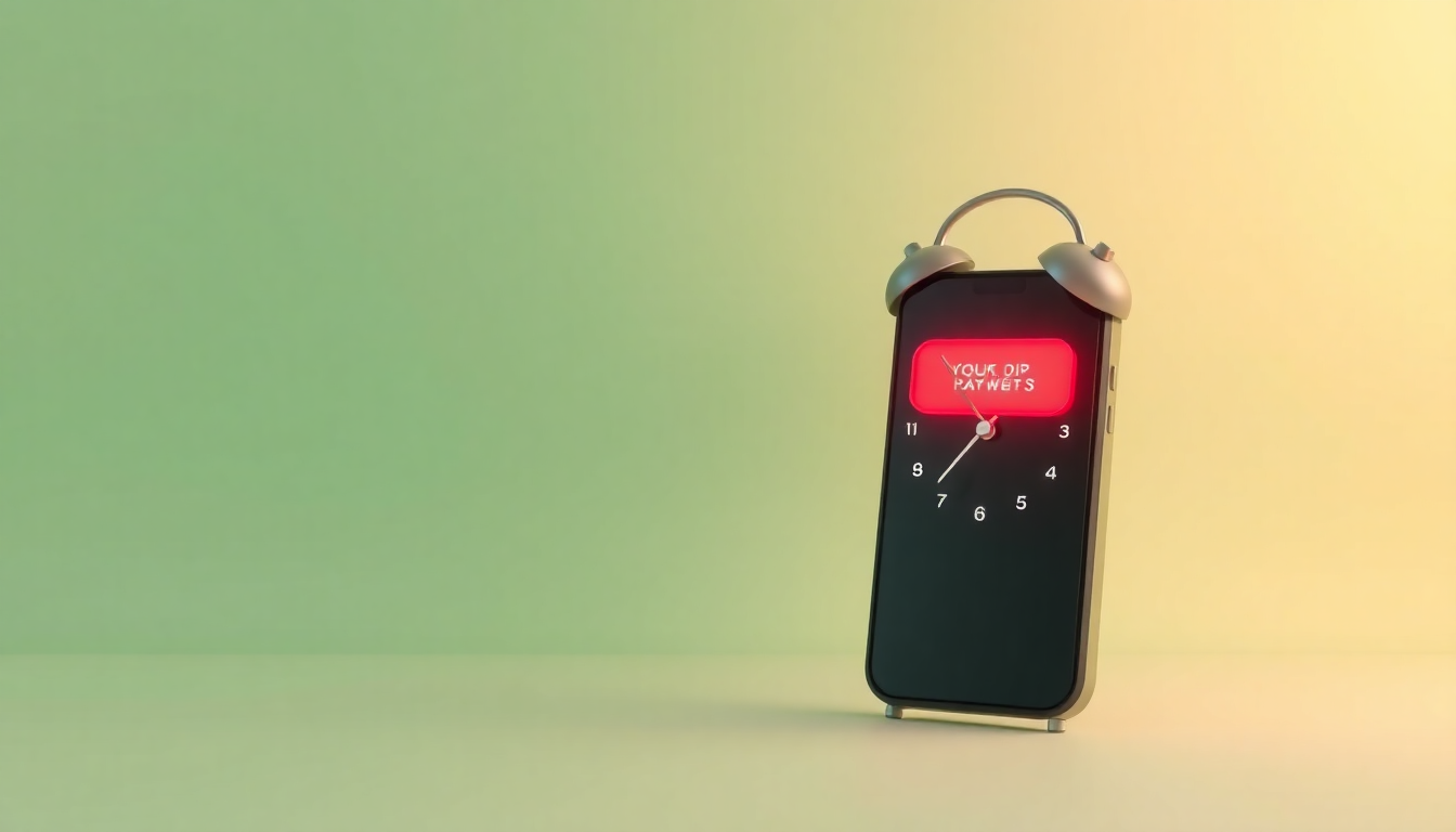 재산세 납부 기한 경과 시 발생하는 가산금과 연체료를 알리는 스마트폰 알람과 빨간 알림 배지 장면