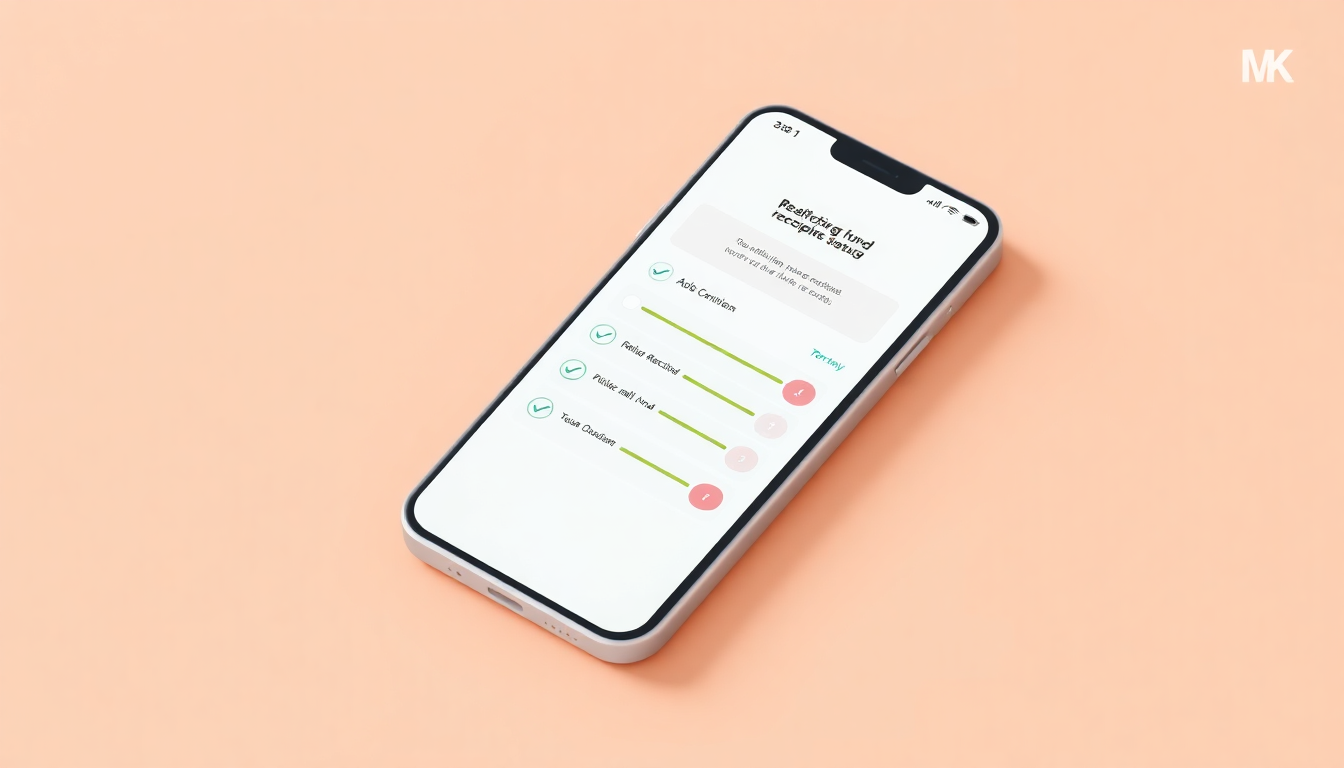 실시간 매칭지원금 수령 내역 조회를 나타내는 스마트폰 앱 인터페이스를 부드러운 3D 매트 플라스틱 질감으로 표현한 이미지