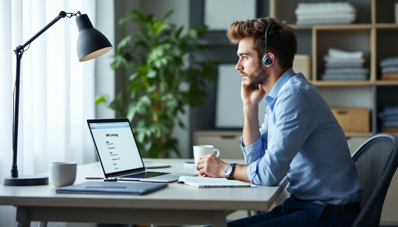 통신사 고객센터에 문자 수신 문제 문의 중인 사람의 모습