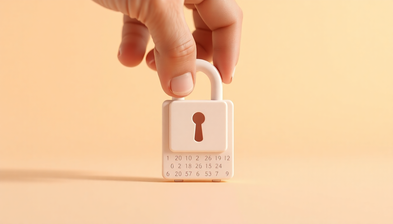 실전 검열 우회 기술을 상징하며, 손이 디지털 코드 자물쇠를 섬세하게 조작하여 기호와 숫자를 바꾸는 모습을 파스텔톤 클레이 스타일로 표현한 장면