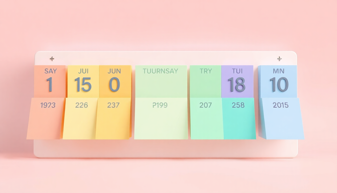 150일에서 180일까지 시작 시기를 나타내는 일정표를 파스텔 톤의 깨끗한 배경과 부드러운 클레이 질감으로 표현한 이미지