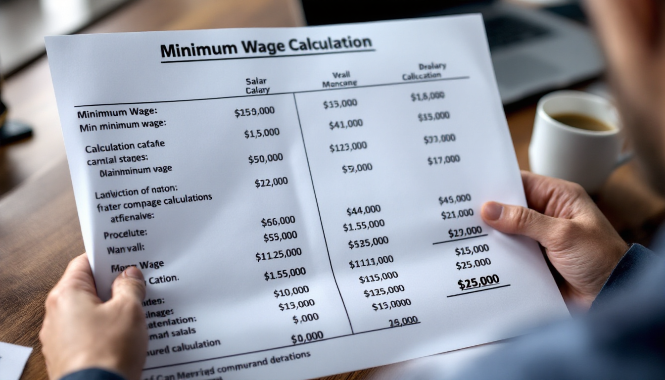 최저시급 계산의 복잡함에 혼란스러워하는 사람이 급여명세서를 보는 모습