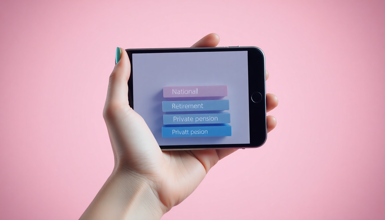 내 연금 수령액 확인법을 표현한, 손에 든 스마트폰과 세 개의 투명한 연금 탑 블록으로 이루어진 노후 준비 구조