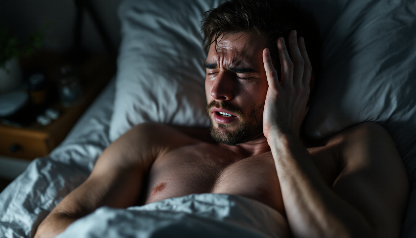 B형독감 초기 증상으로 갑작스러운 고열과 근육통, 두통, 극심한 피로를 겪는 사람의 모습