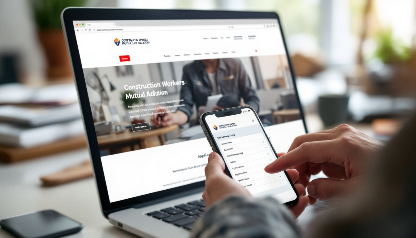 건설근로자공제회 홈페이지와 모바일 앱의 퇴직공제금 조회 및 신청 메뉴가 보이는 화면