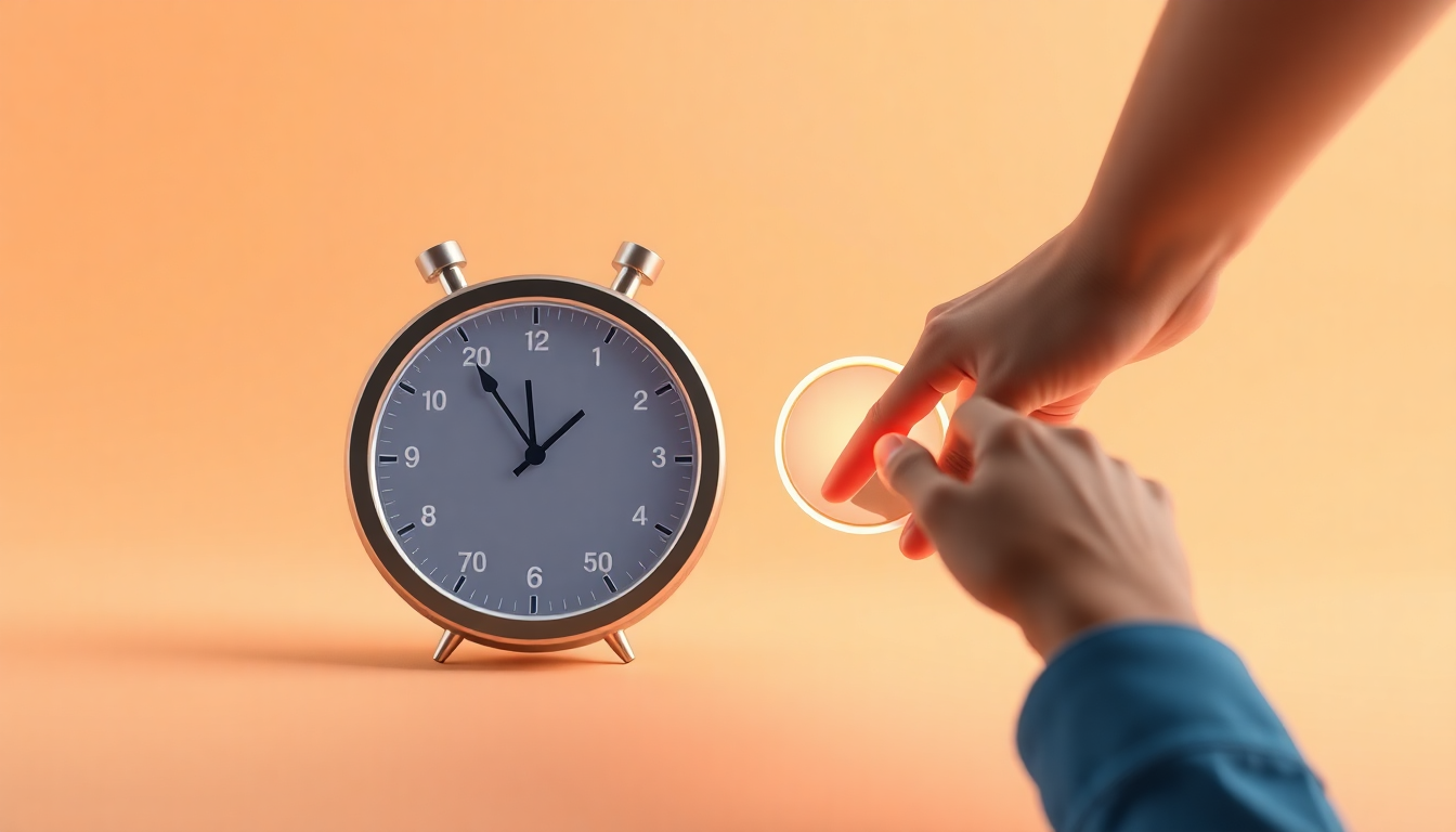 3초 안에 빠르고 정확하게 투표하는 3초 컷 공식 투표 가이드를 나타내는 스톱워치와 빠르게 버튼을 누르는 손의 3D 장면