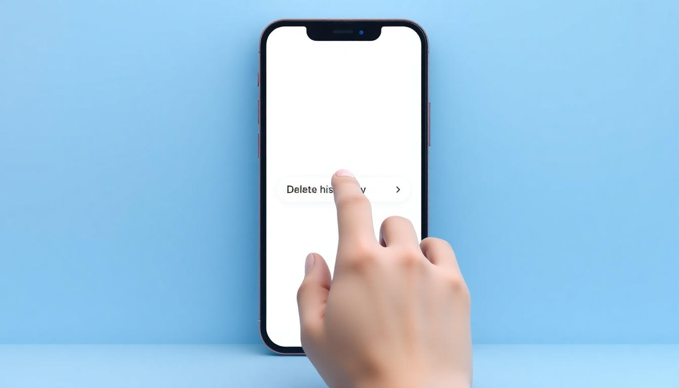 휴대폰에서 구글 검색기록 삭제 과정을 손가락으로 터치하는 장면을 부드러운 3D 렌더링과 매트 플라스틱 질감으로 표현한 이미지