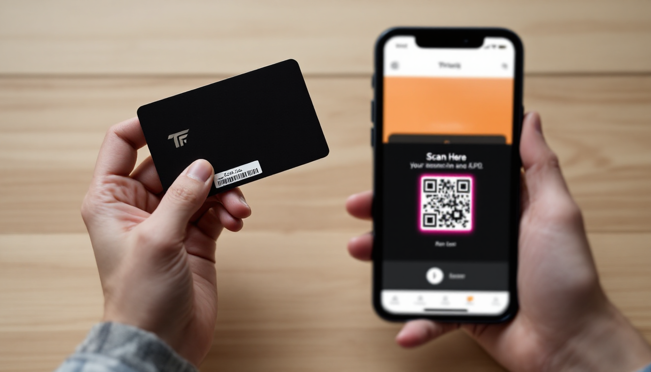 실물카드와 모바일카드 선택을 보여주는 손과 스마트폰 이미지