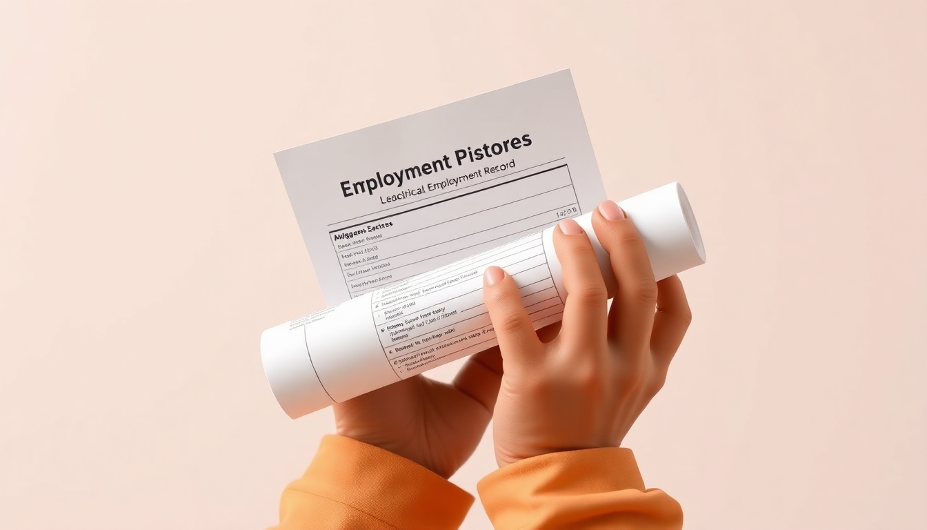 일용직 근로자의 고용보험 일용근로내역서를 손에 들고 있는 장면을 부드러운 3D 클레이 질감과 파스텔톤 배경으로 표현한 이미지