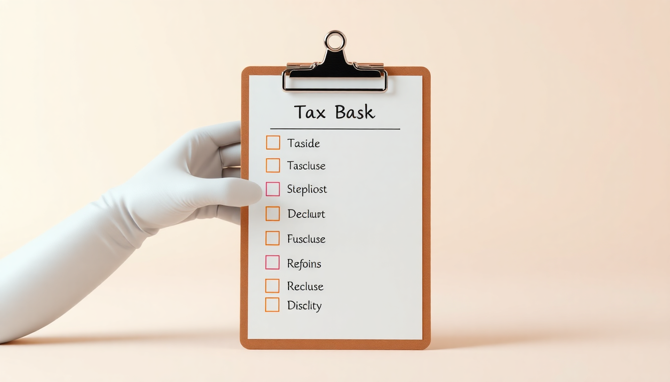 최대 환급액 점검표를 나타내는 체크리스트 클립보드와 세금 환급 포인트가 표시된 구체적인 장면