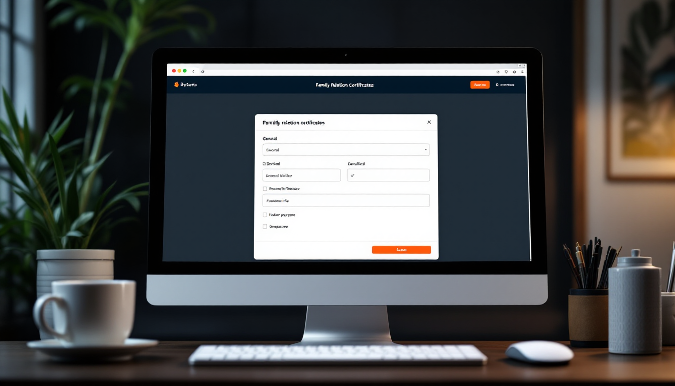 가족 관계 증명서 종류 선택 및 정보 입력 화면