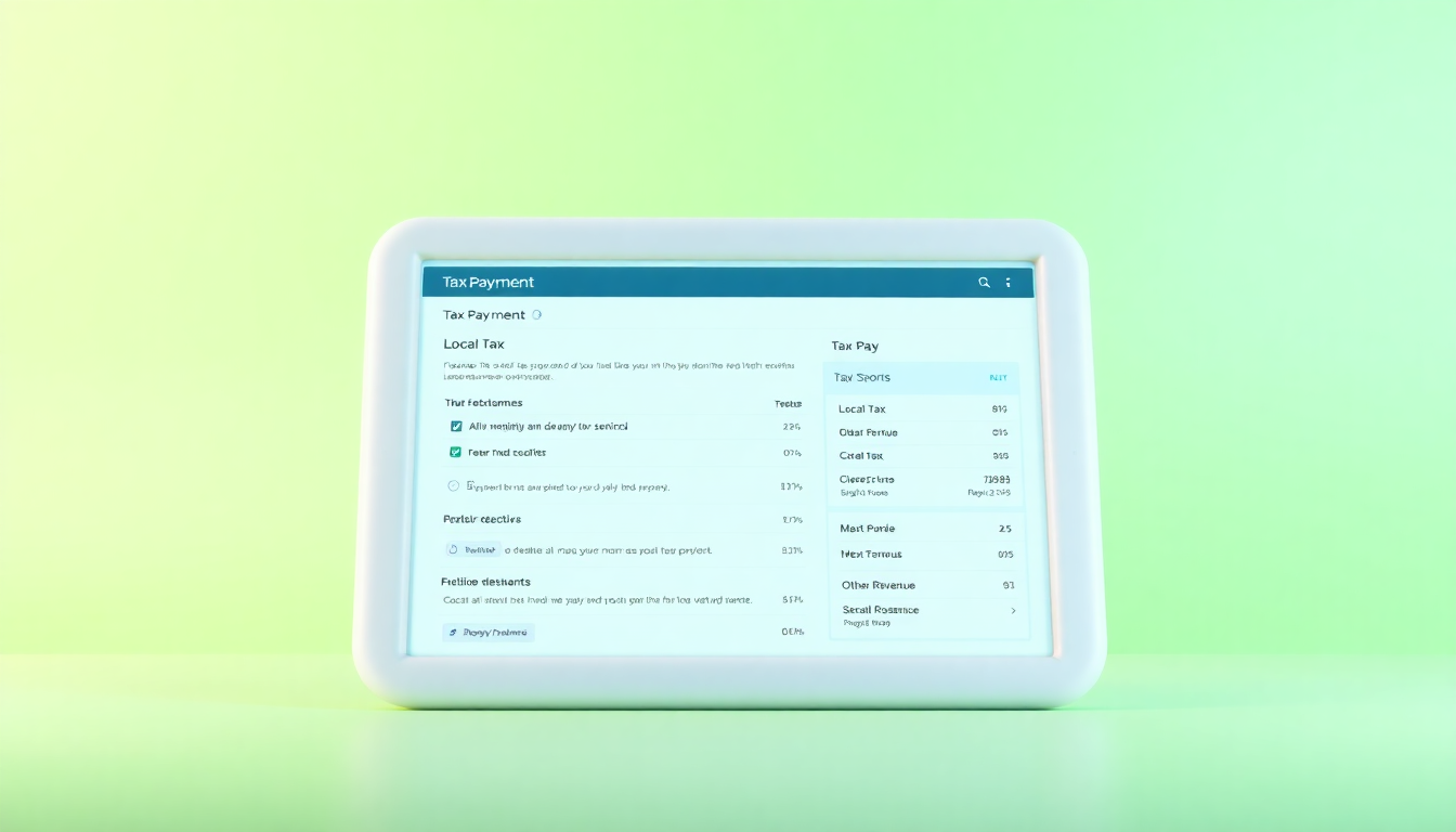 위택스 사이트의 지방세 및 세외수입 상세 내역을 확인하고 납부하는 과정을 디지털 디바이스 화면으로 표현한 장면