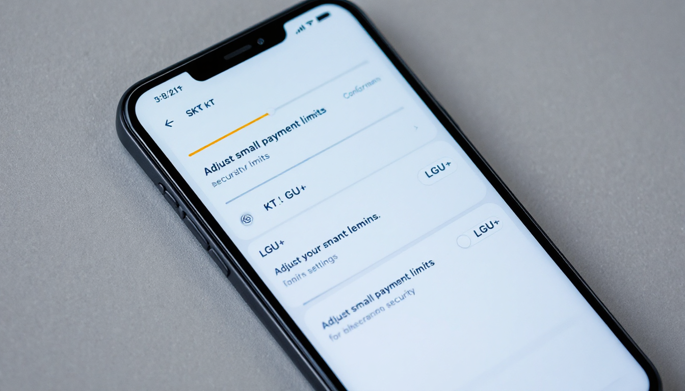 휴대폰 소액결제 한도 변경을 위한 다양한 통신사 앱 화면이 보이는 스마트폰의 실사 이미지