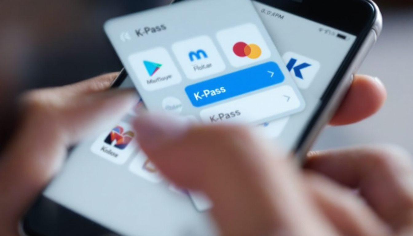 스마트폰에서 여러 카드사 앱 중 모두의 카드 K패스 신청 페이지를 찾는 모습