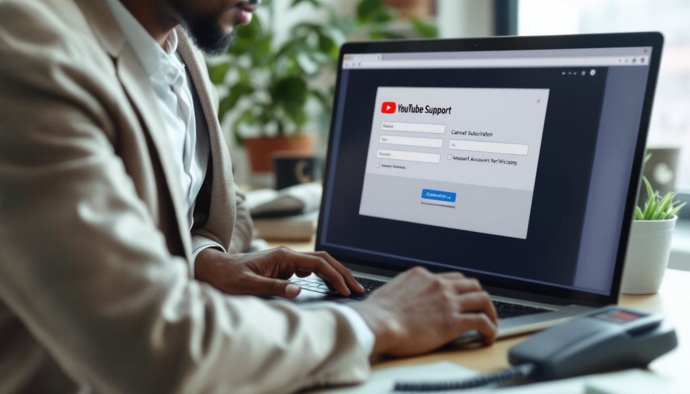 유튜브 고객센터에 문의하여 해지 문제를 해결하는 모습의 실사 이미지