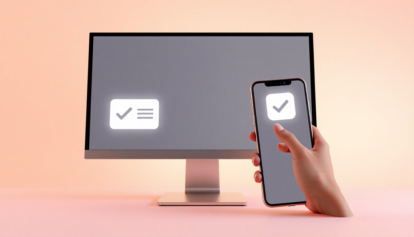 공식 웹사이트와 모바일 앱 투표 채널의 특징을 손이 동시에 조작하는 모습으로 표현한 부드러운 3D 렌더링 이미지