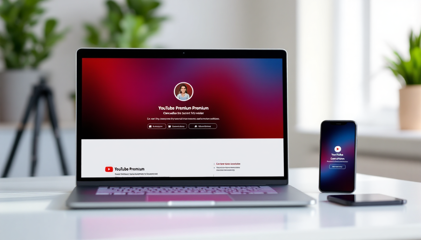 유튜브 프리미엄 해지 페이지가 컴퓨터와 스마트폰 화면에 각각 표시된 실사 이미지
