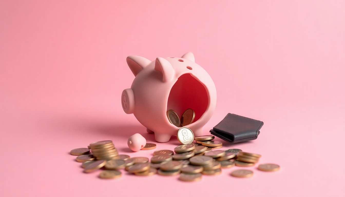 청약통장 해지 후 재가입 시 혜택이 사라지고 초기화되는 경제적 손실과 제한을 표현한 깨진 저금통과 빈 지갑의 부드러운 3D 클레이 모델