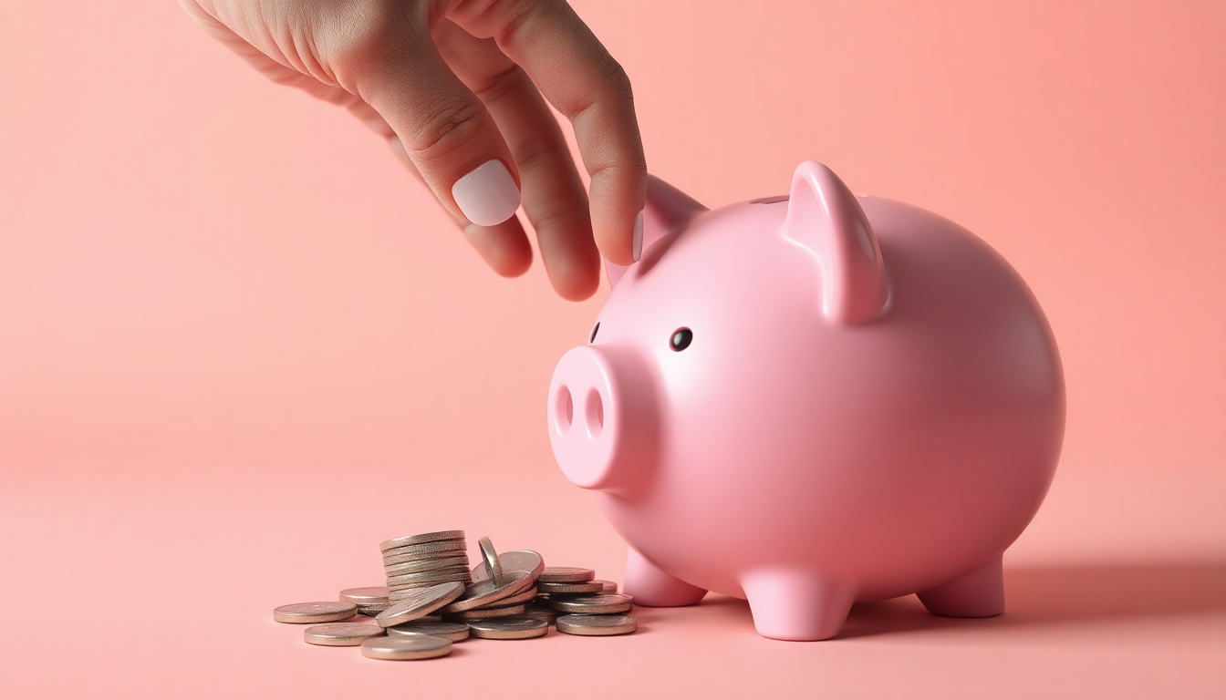 중도 해지 시 손실과 기타소득세 과세를 경고하는 깨진 돼지저금통과 머뭇거리는 손을 부드러운 3D 매트 플라스틱 질감으로 표현한 장면