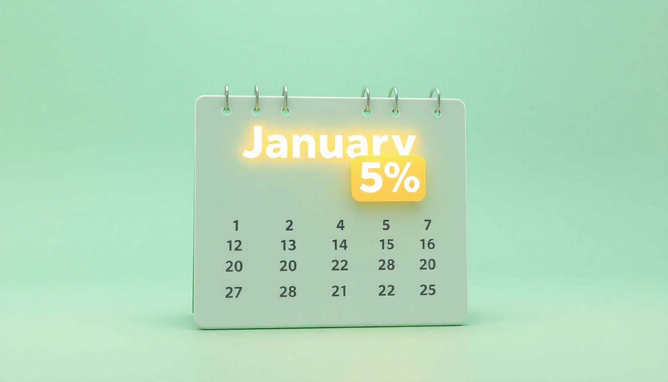 자동차세 연납 신청 기간과 공제율을 시각적으로 표현한 3D 달력 페이지, 1월을 강조하고 할인이 점차 줄어드는 모습을 담은 장면