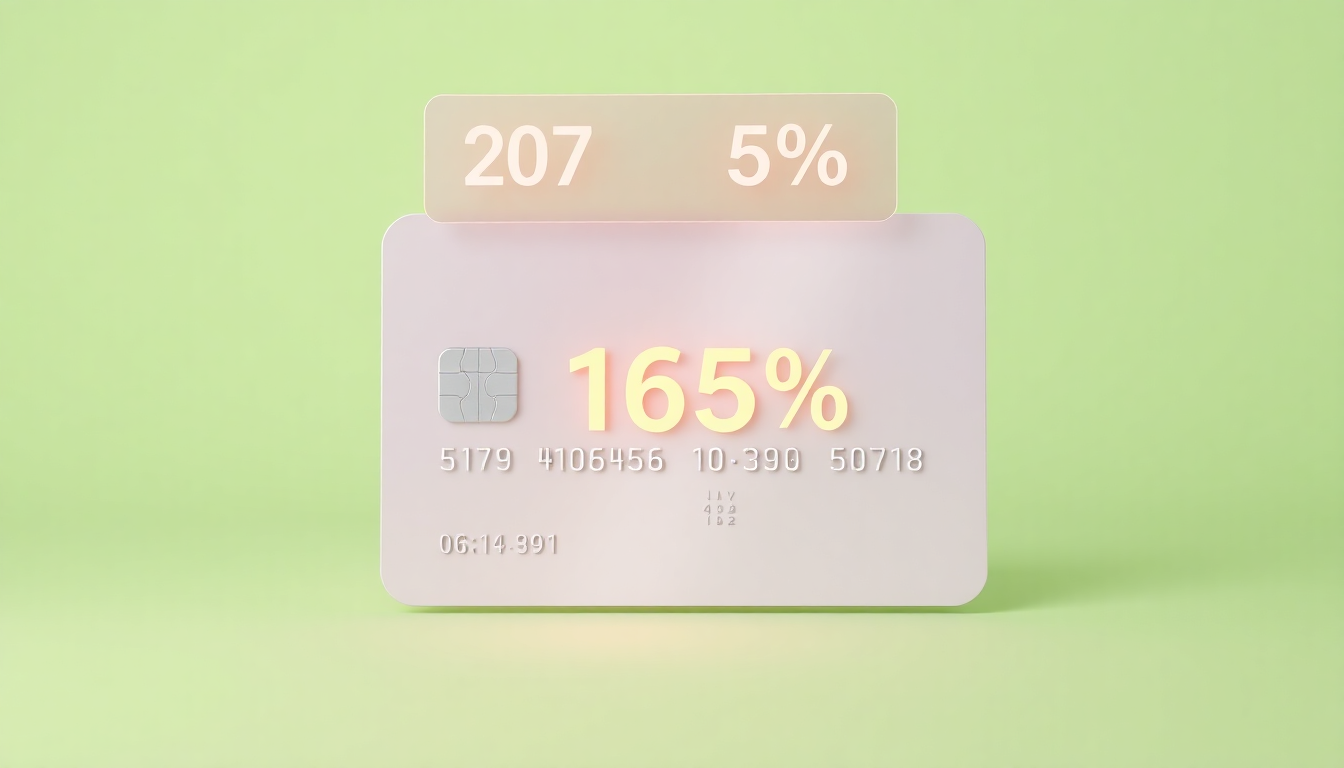 현금서비스 카드사별 이자율을 시각적으로 비교하는 신용카드와 금리 수치들이 반투명하게 떠있는 모습을 부드러운 점토 질감과 파스텔톤 배경으로 표현
