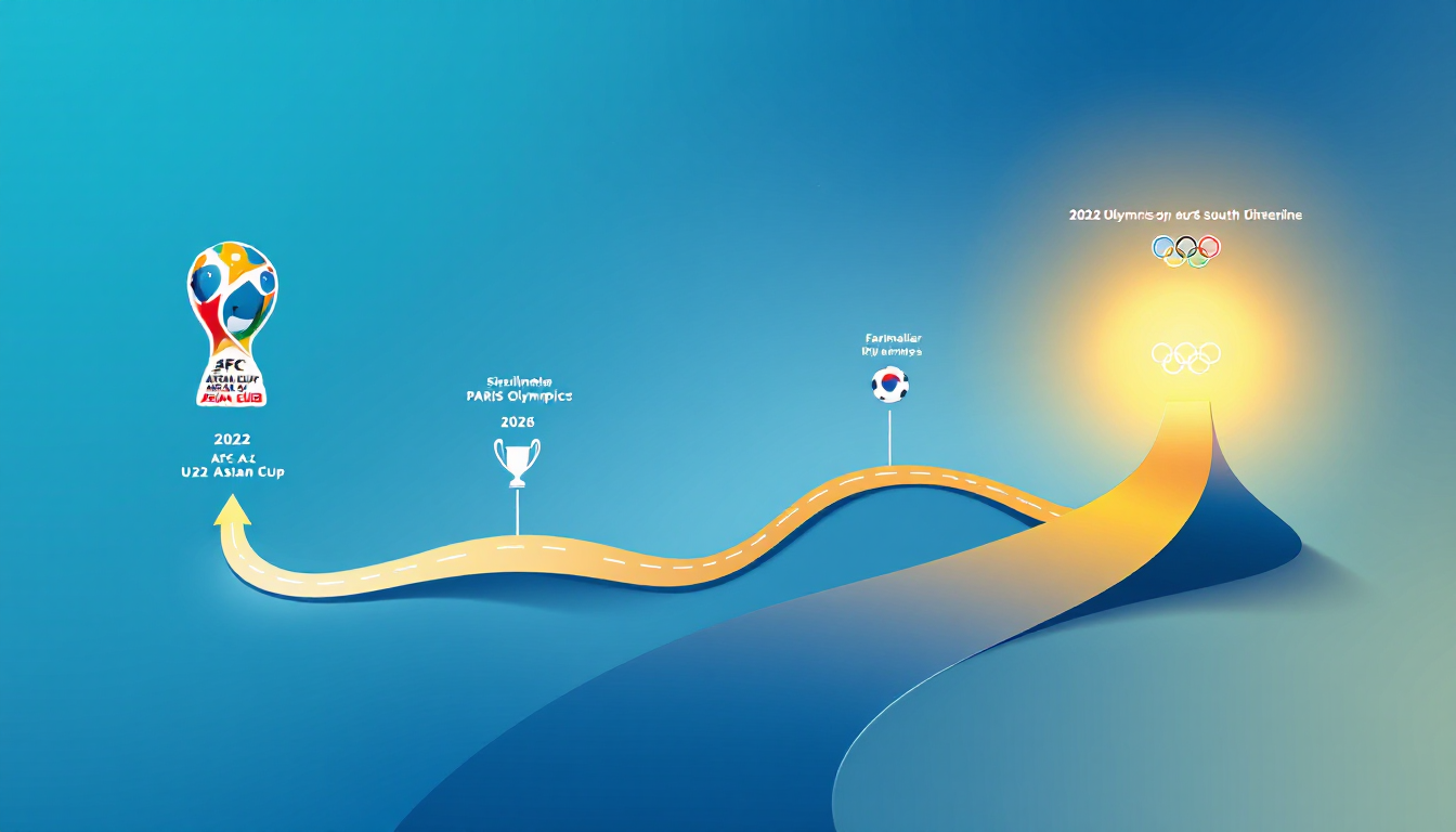 한국 U23 팀의 2026년 파리 올림픽 진출 로드맵 일러스트